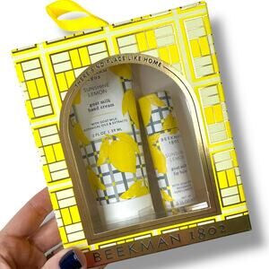 Beekman 1802 NIB Sunshine Lemon Hand Cream & Lip Balm Bodycare Gift Travel Set